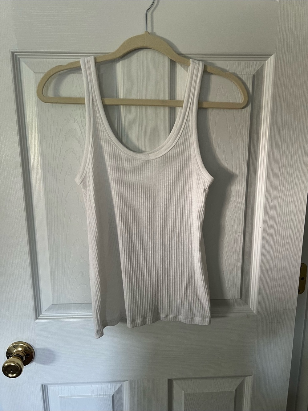 aerie White Ribbed Scoop Tank Top